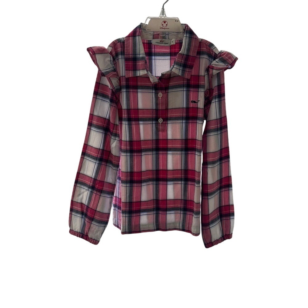 Vineyard Vines Kids Plaid Flannel Ruffle‎ Shirt Berry Size XS